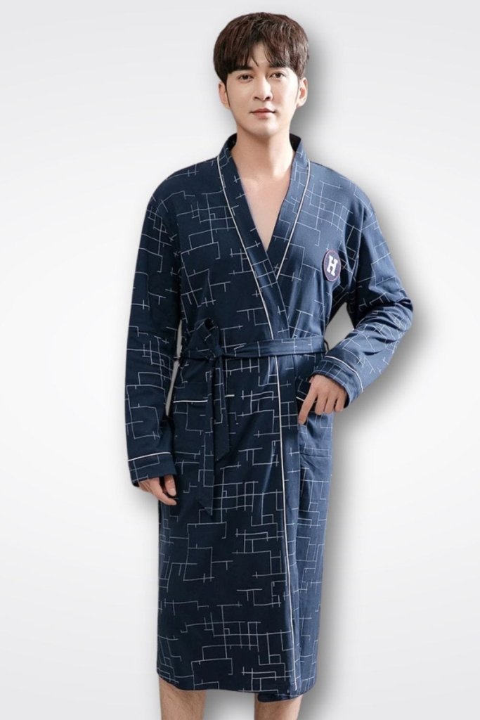 Peignoir 100% coton homme bleu